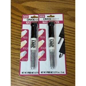 Set of 2 Onyx Professional Nail Art Pen Silver Glitter NEW Sealed
